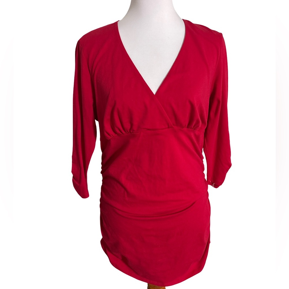 Bisou Bisou Red V Neck Tunic Top